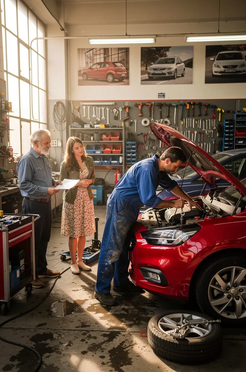 Mechanik opravuje motor staršieho osobného vozidla v špecializovanej autoservise na Slovensku s dostupnými náhradnými dielmi.